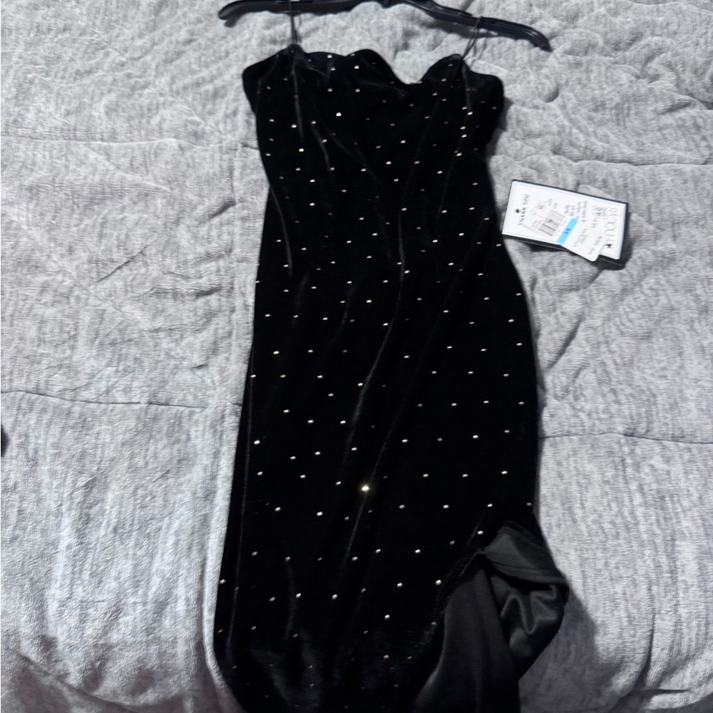 Macy's Black  velvet Dress with gold Accents